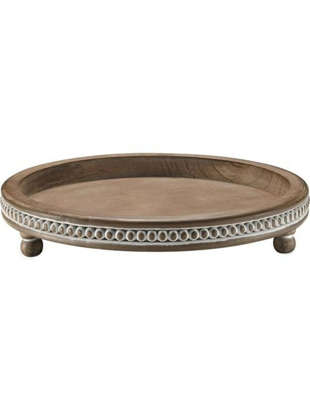 Wood Beaded Round Tray 12 Inch Rustic Farmhouse Coffee Table Decor Brown